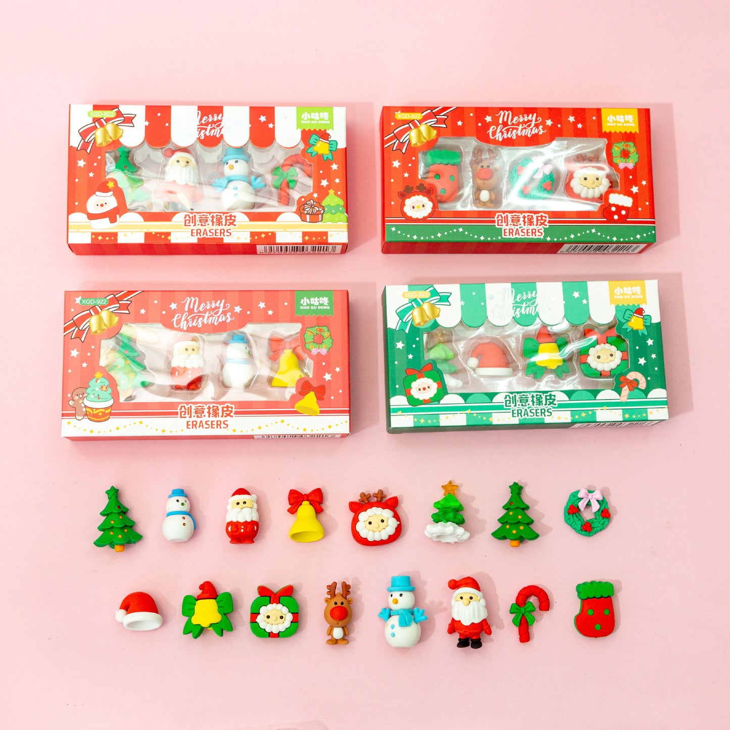 Cartoon Christmas Eraser Set
