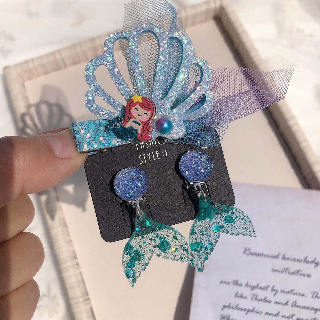 Mermaid hair and ear clip set for kids