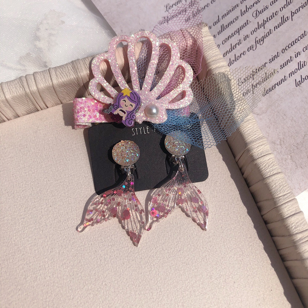 Mermaid hair and ear clip set for kids