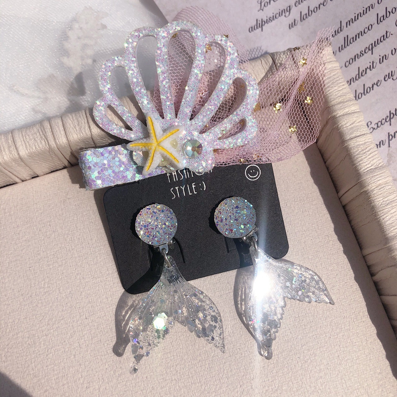 Mermaid hair and ear clip set for kids
