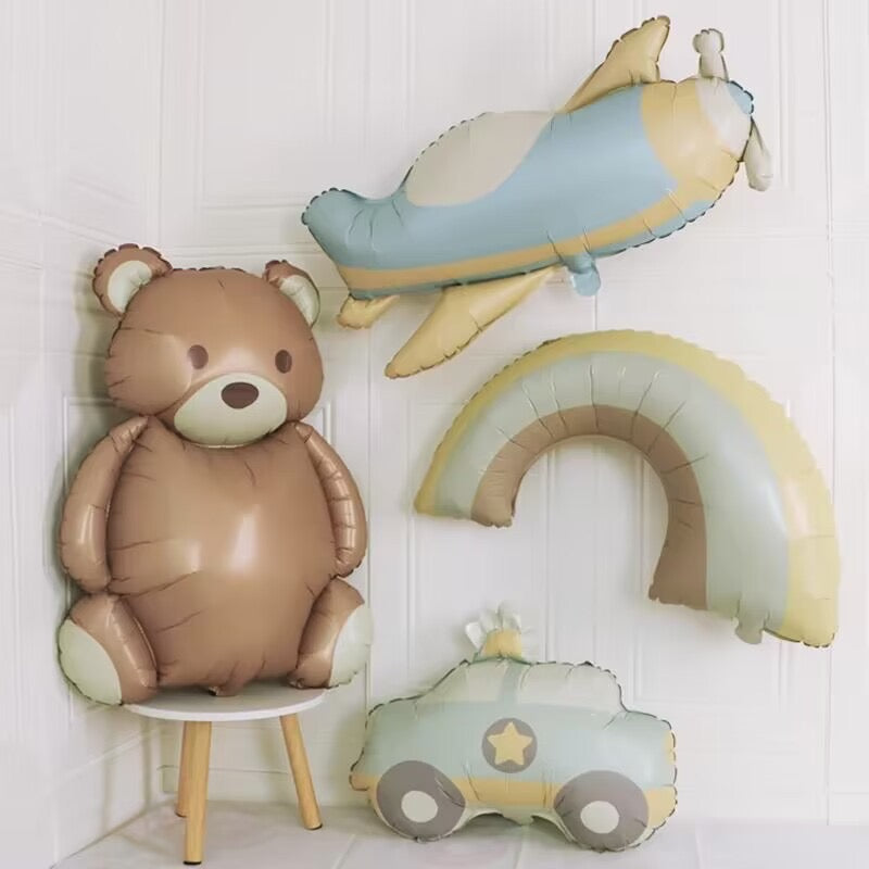 Cute cartoon bear, rainbow, car, plane foil balloons