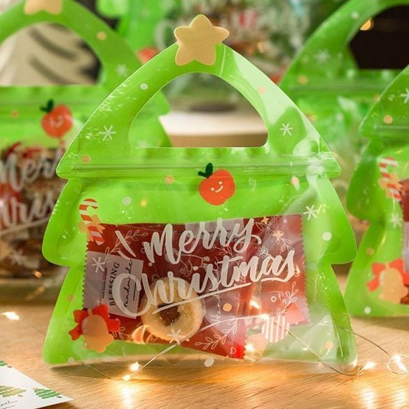 1 pc Small Christmas Tree Shape Plastic Snacks Bag