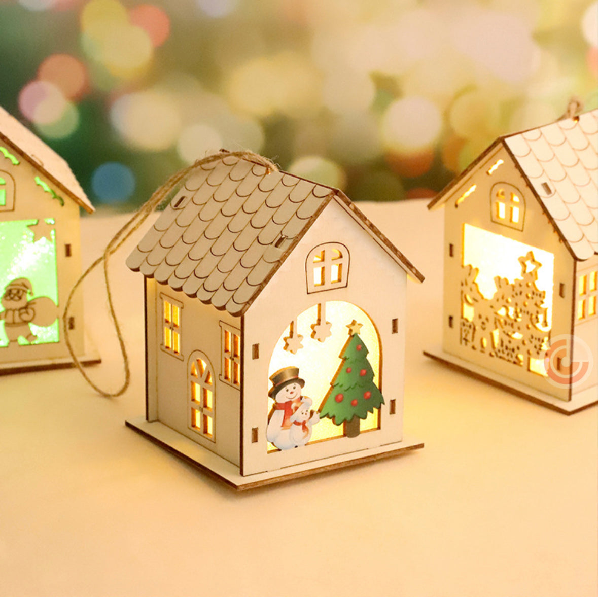 Christmas Wooden Crafts Wooden Christmas House Cabin Lighting Ornaments Pendant Christmas Tree Decoration