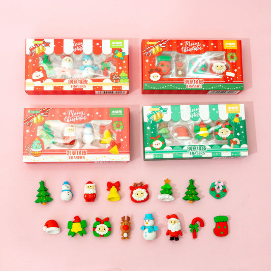 Cartoon Christmas Eraser Set