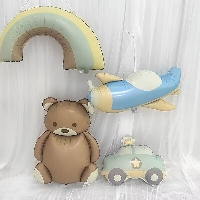 Cute cartoon bear, rainbow, car, plane foil balloons