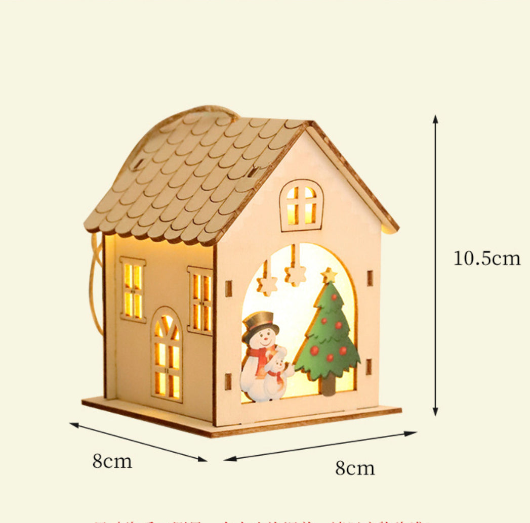 Christmas Wooden Crafts Wooden Christmas House Cabin Lighting Ornaments Pendant Christmas Tree Decoration