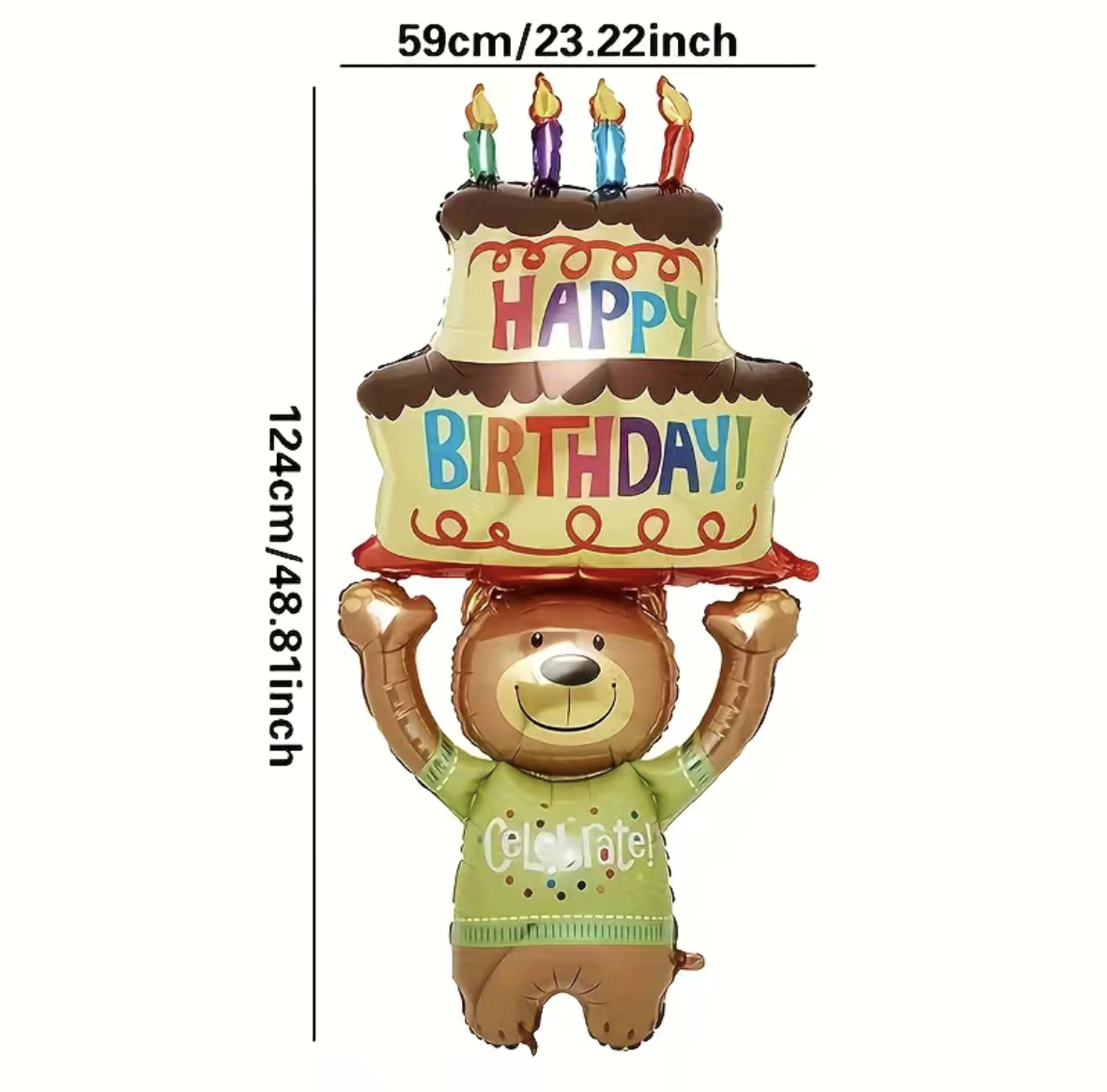 Large Cartoon Bear Holding Cake Foil Balloon