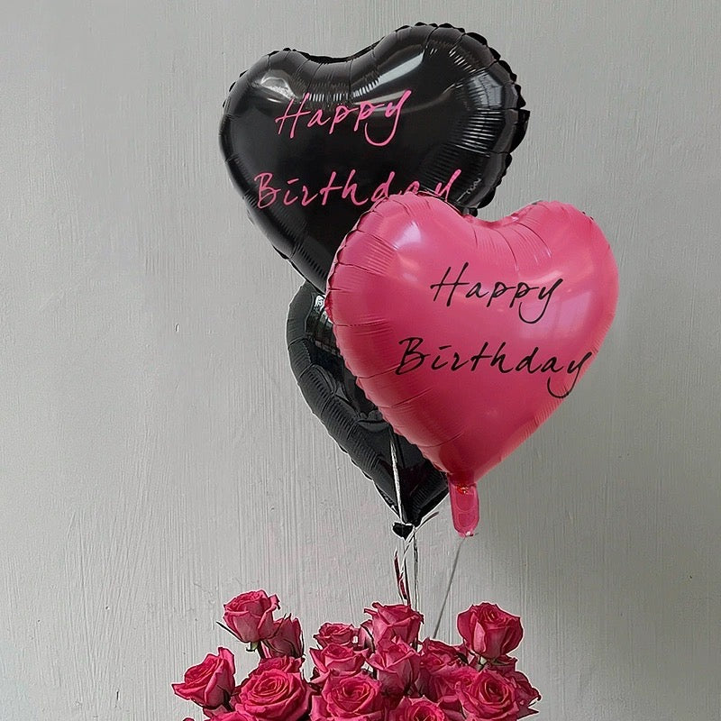 18" Black and Hot Pink Heart Shaped Foil Balloons