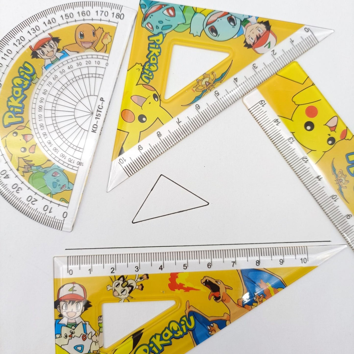 Cartoon 4pcs Geometry Set - Plastic Rulers for Drawing, Math & Office Supplies,pokemon ,spiderman, unicorn