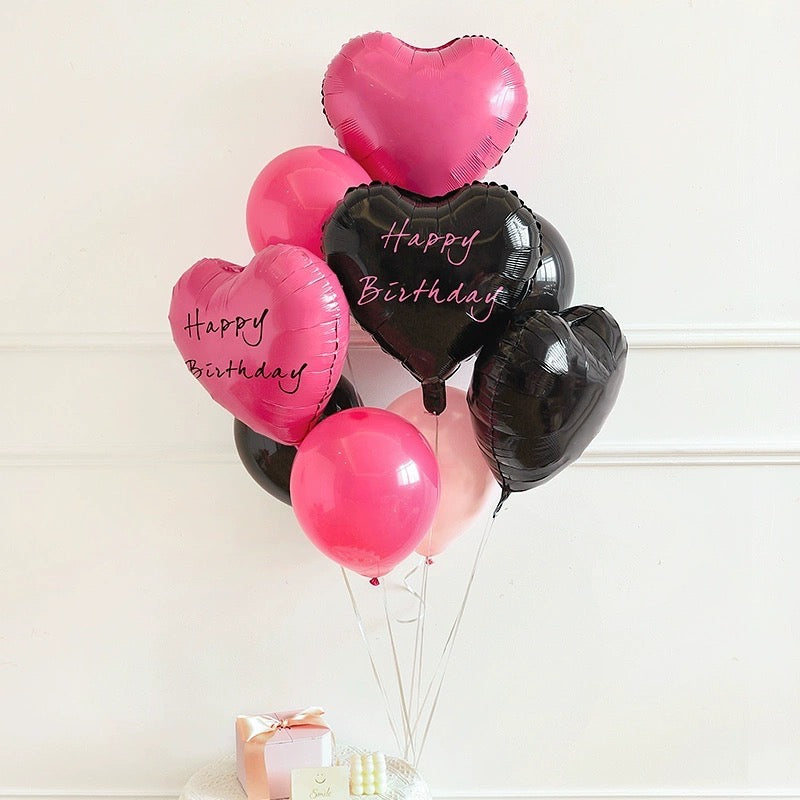 18" Black and Hot Pink Heart Shaped Foil Balloons