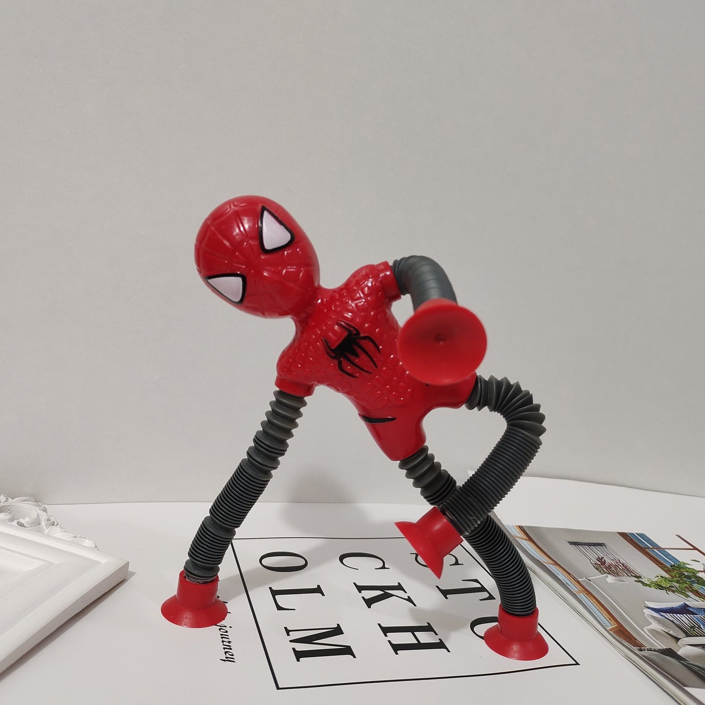 LED Tube Spiderman Toy, Telescopic Suction Cup Toy