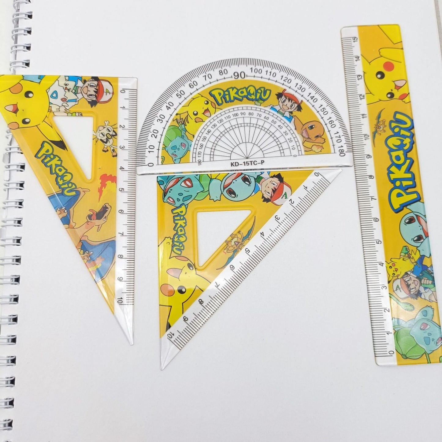 Cartoon 4pcs Geometry Set - Plastic Rulers for Drawing, Math & Office Supplies,pokemon ,spiderman, unicorn