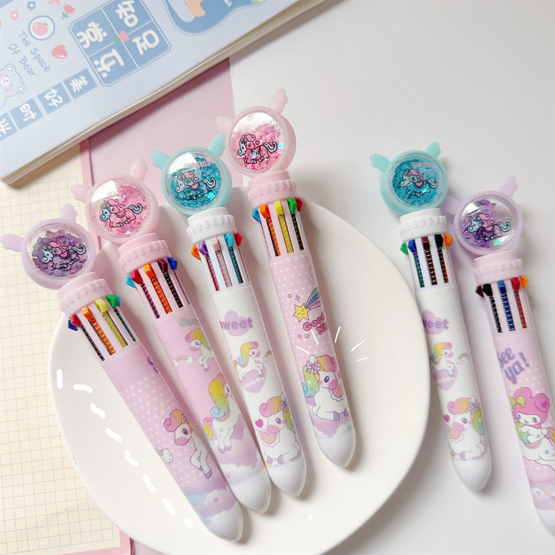 Sparkling Unicorn Rainbow Glitter Ten-color Ballpoint Pen