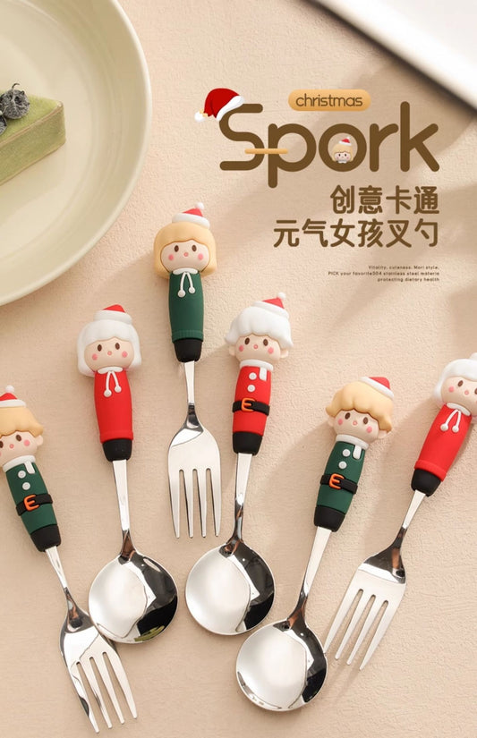 Christmas Large Stainless Steel Spoon and Fork 1pc