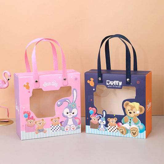 Teddy bears and bunnies carrying gift box gift bag with clear window