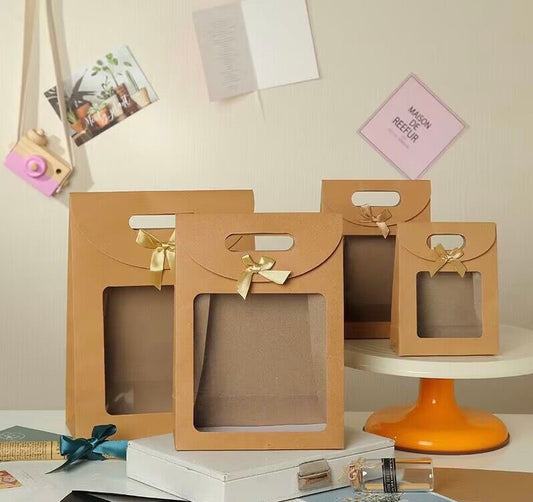 Kraft Paper Flip Stick On Transparent Window Gift Bag 26x16x9cm