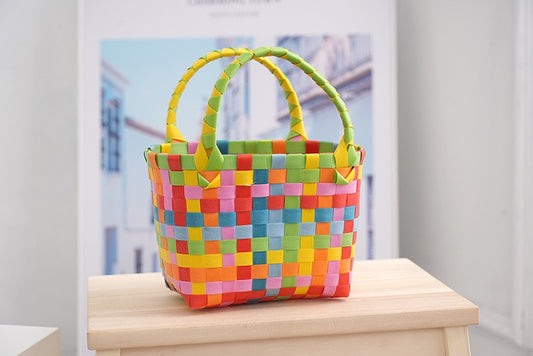 Colorful woven handheld basket handheld bag