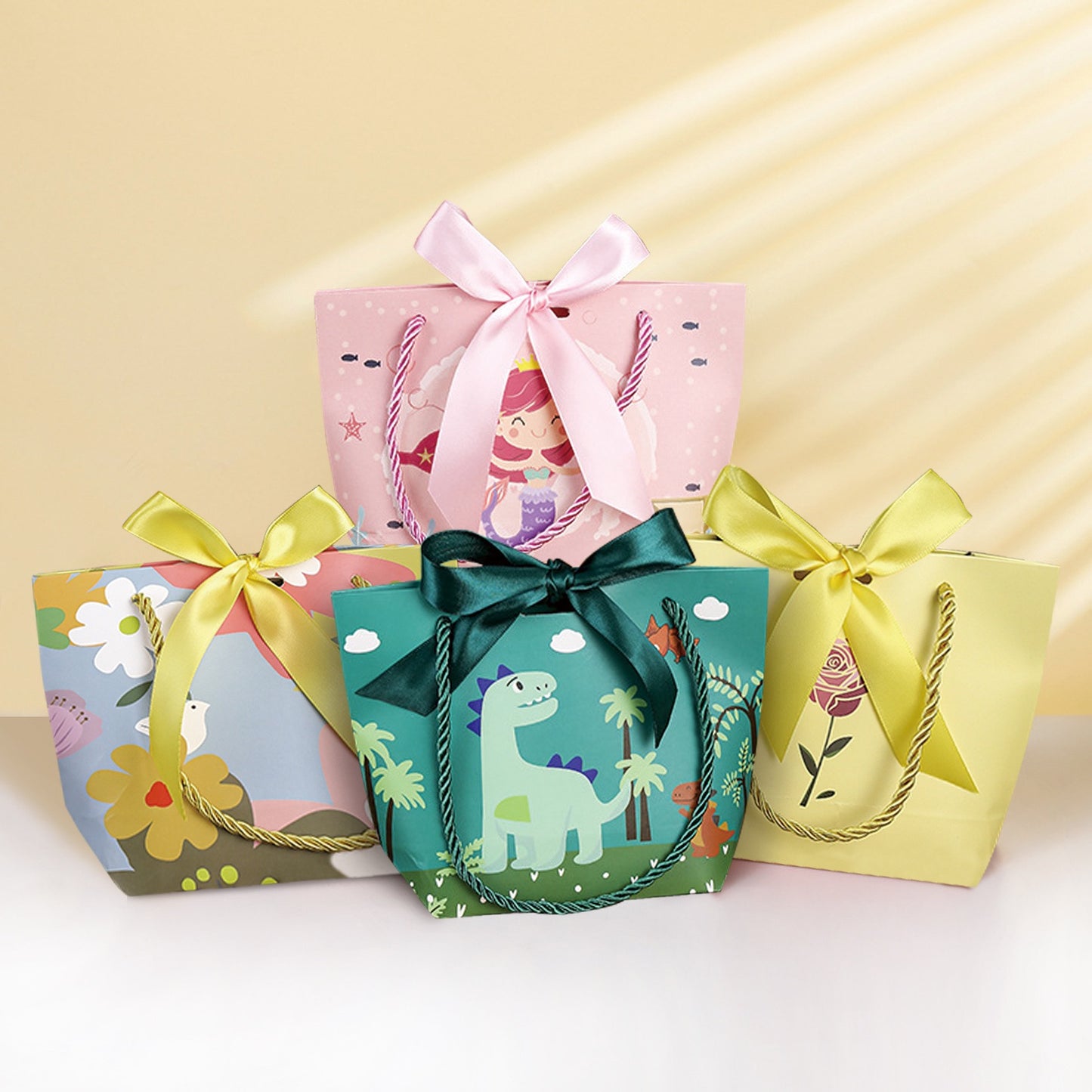 Cartoon tote gift bag with ribbon