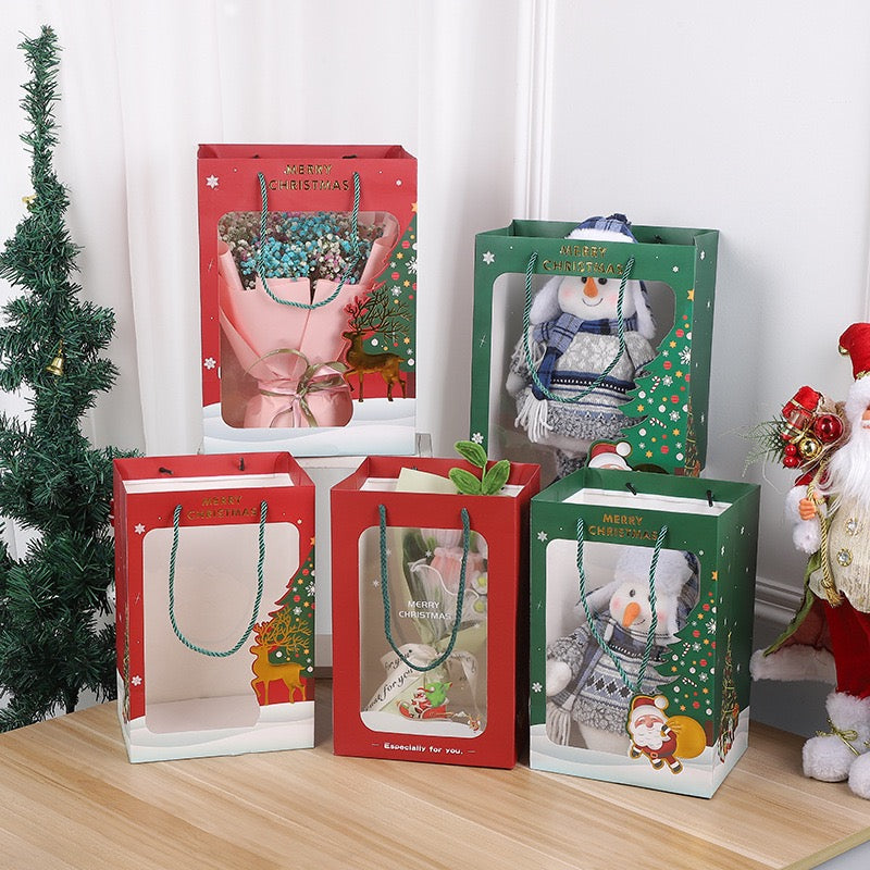 Christmas transparent paper tote gift bag 18x25x35cm