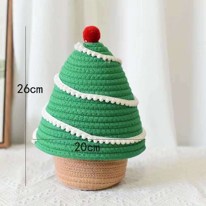 Christmas Tree-Themed Cotton Rope Woven Basket with Lid