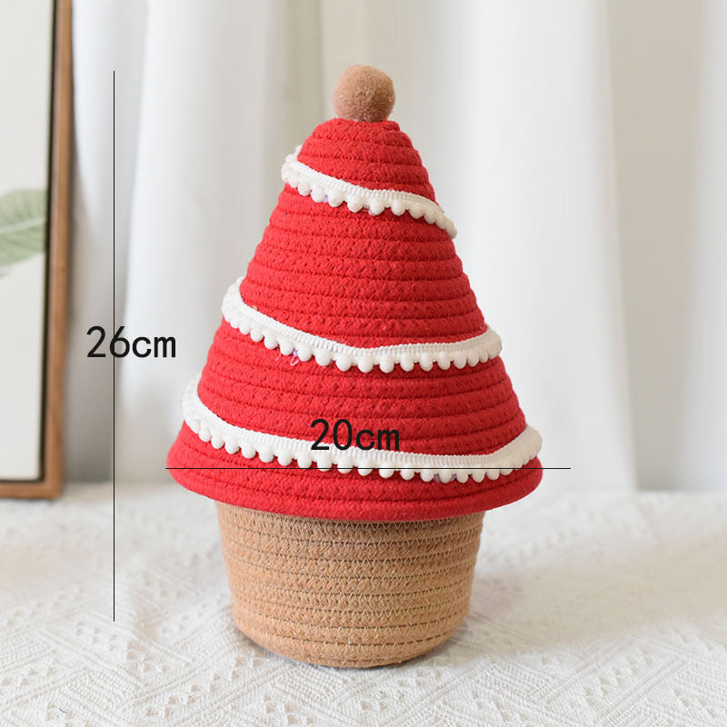 Christmas Tree-Themed Cotton Rope Woven Basket with Lid