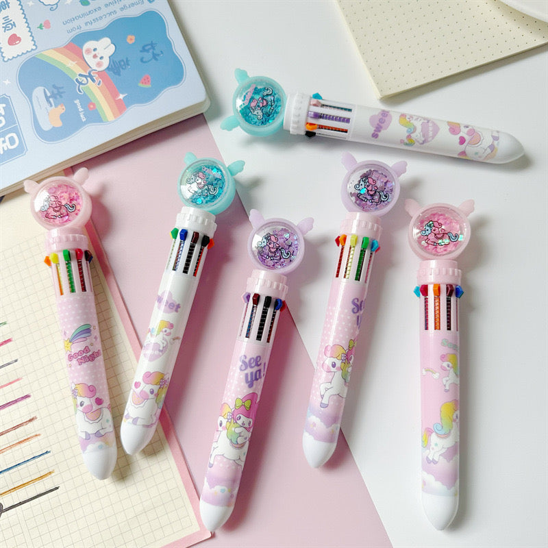 Sparkling Unicorn Rainbow Glitter Ten-color Ballpoint Pen