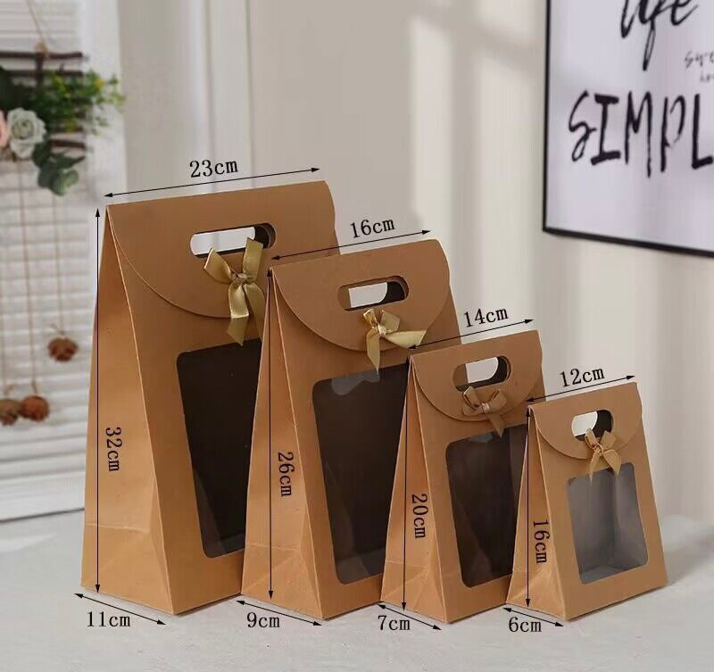 Kraft Paper Flip Stick On Transparent Window Gift Bag 26x16x9cm