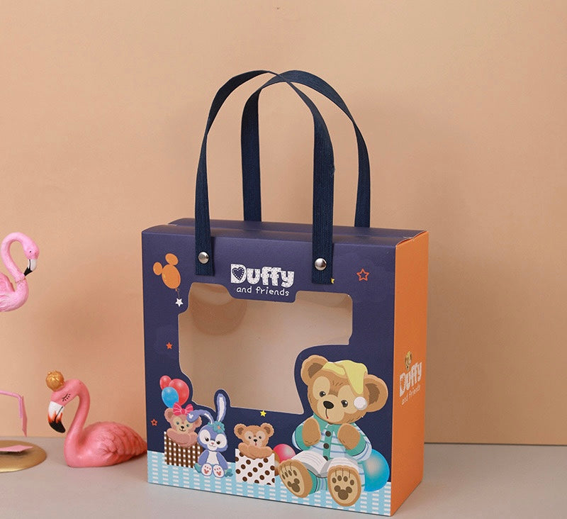 Teddy bears and bunnies carrying gift box gift bag with clear window