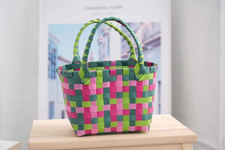 Colorful woven handheld basket handheld bag