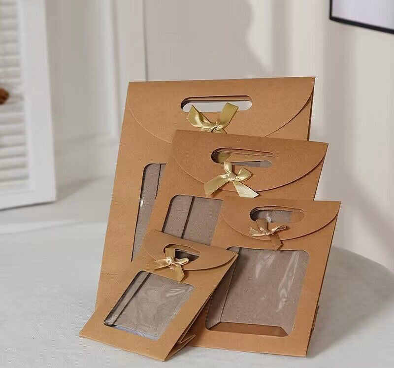 Kraft Paper Flip Stick On Transparent Window Gift Bag 26x16x9cm