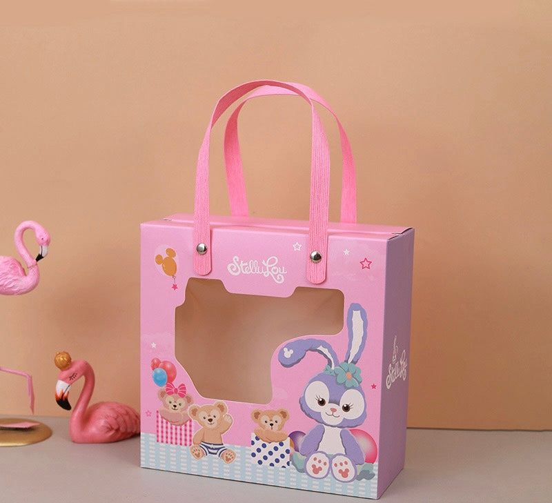 Teddy bears and bunnies carrying gift box gift bag with clear window