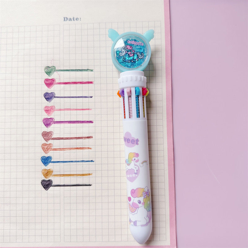 Sparkling Unicorn Rainbow Glitter Ten-color Ballpoint Pen