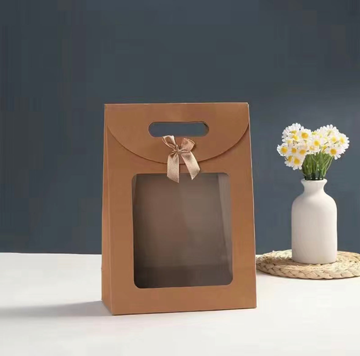 Kraft Paper Flip Stick On Transparent Window Gift Bag 26x16x9cm