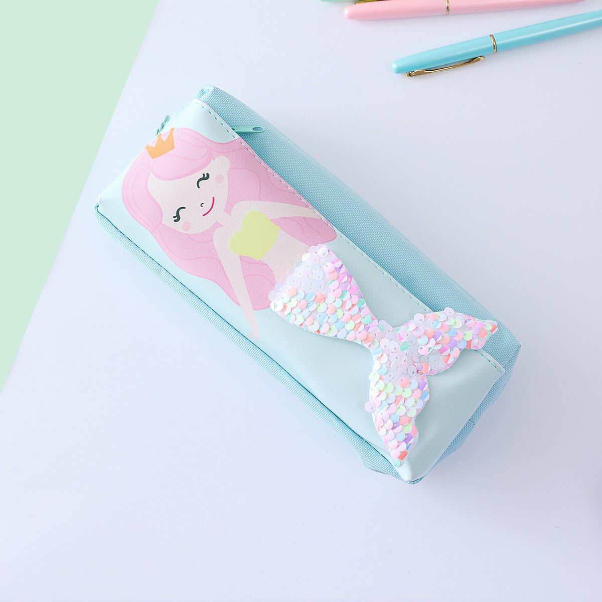 Mermaid with sequin cloth tail zip pencil case