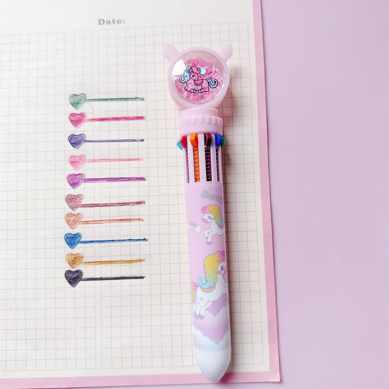 Sparkling Unicorn Rainbow Glitter Ten-color Ballpoint Pen