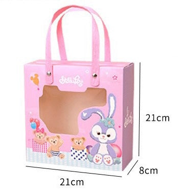 Teddy bears and bunnies carrying gift box gift bag with clear window