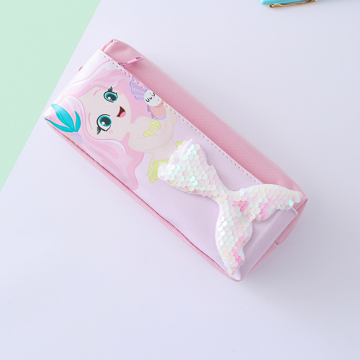 Mermaid with sequin cloth tail zip pencil case