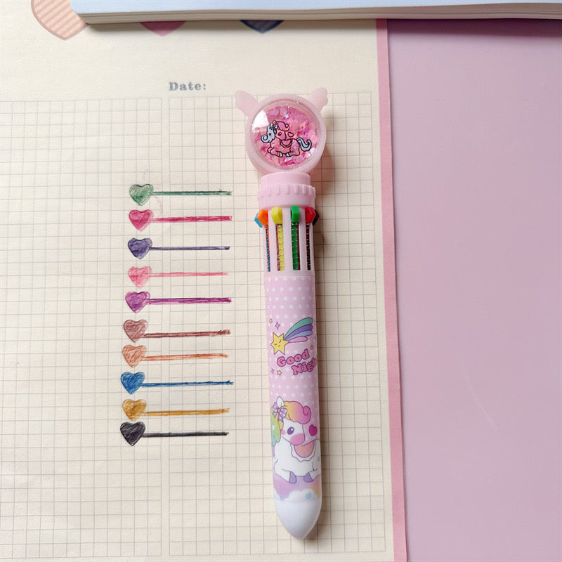 Sparkling Unicorn Rainbow Glitter Ten-color Ballpoint Pen